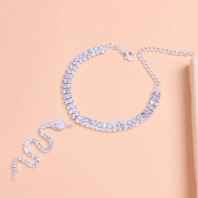 
2021Hip hop Gold plated Color Rhinestone Zodiac Tennis Chain Anklet Crystal Animal Snake Anklet Foot Jewelry For Women 