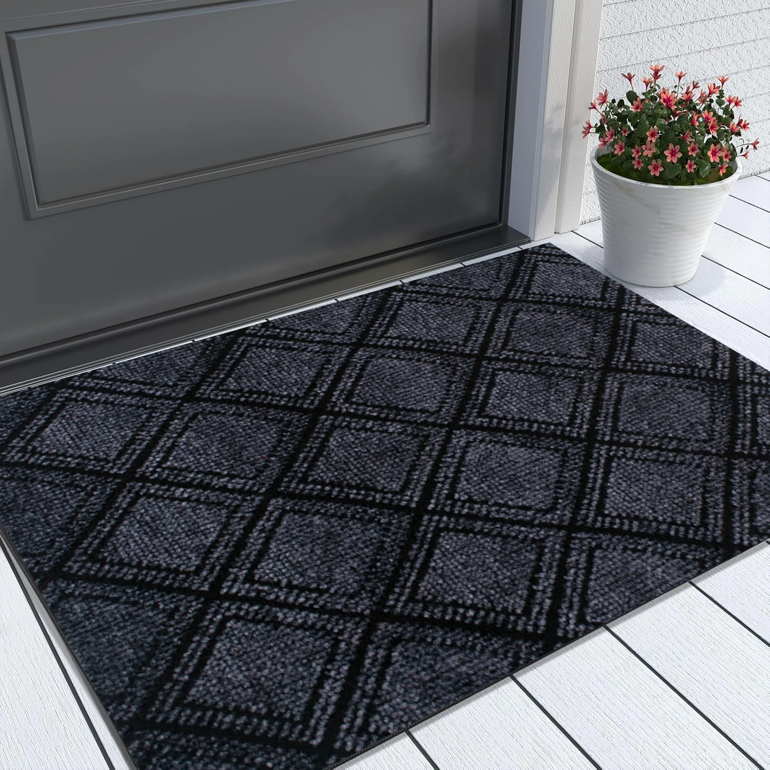 Indoor/Outdoor Entrance Floor Mat with Non-Slip Rubber Backing, Fabric Border, Stain Resistant and Quick Drying