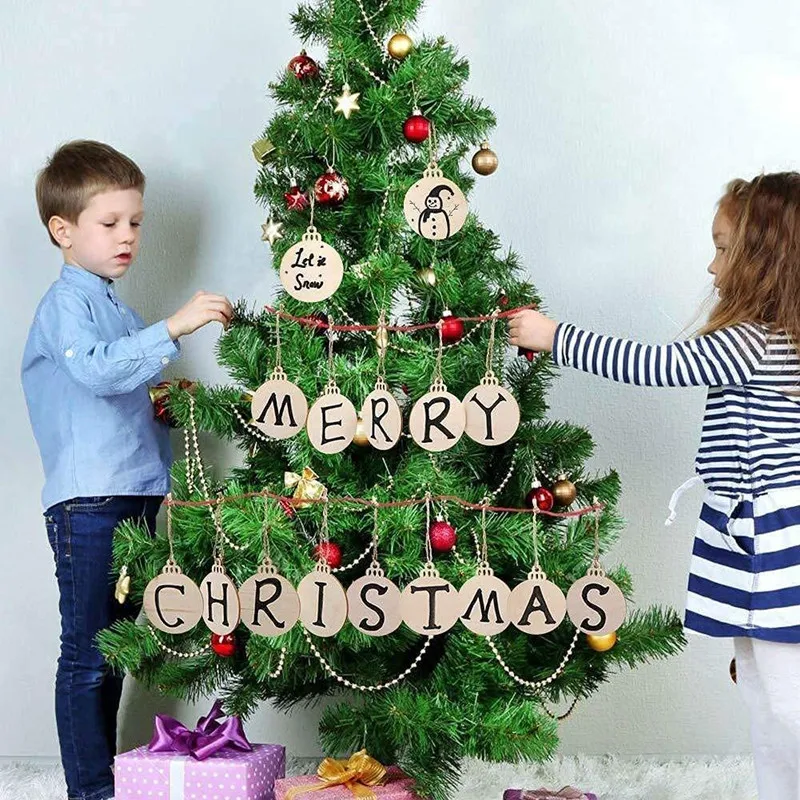 DIY Christmas Ornaments Crafts Kids Toddler Wooden Hanging Ornament for Christmas Tree Decorations Unfinished Wood Cutouts