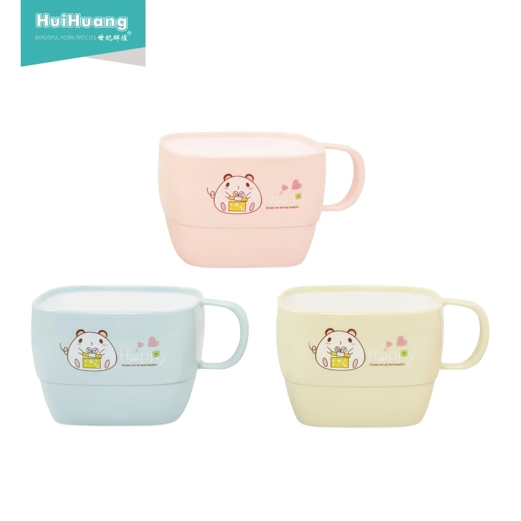 
High quality stackable cute square drinking bulk plastic coffee mugs with handle 