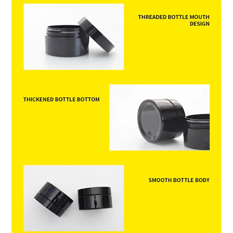 Stock 50 60 80 100 120 140 150 200 250 500 ml Empty PET Plastic Black Cosmetic Jar For Cream Cosmetic Packaging Containers