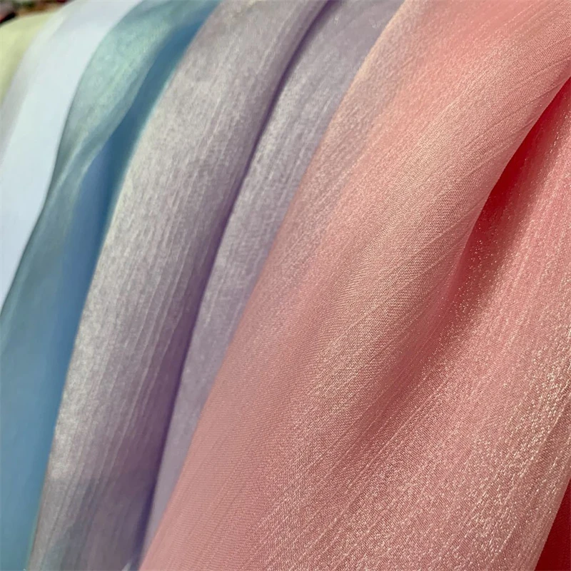 Soft sewing pleated light weight sheer women evening dress bridal decoration luxury shiny crepe crinkle liquid organza fabric