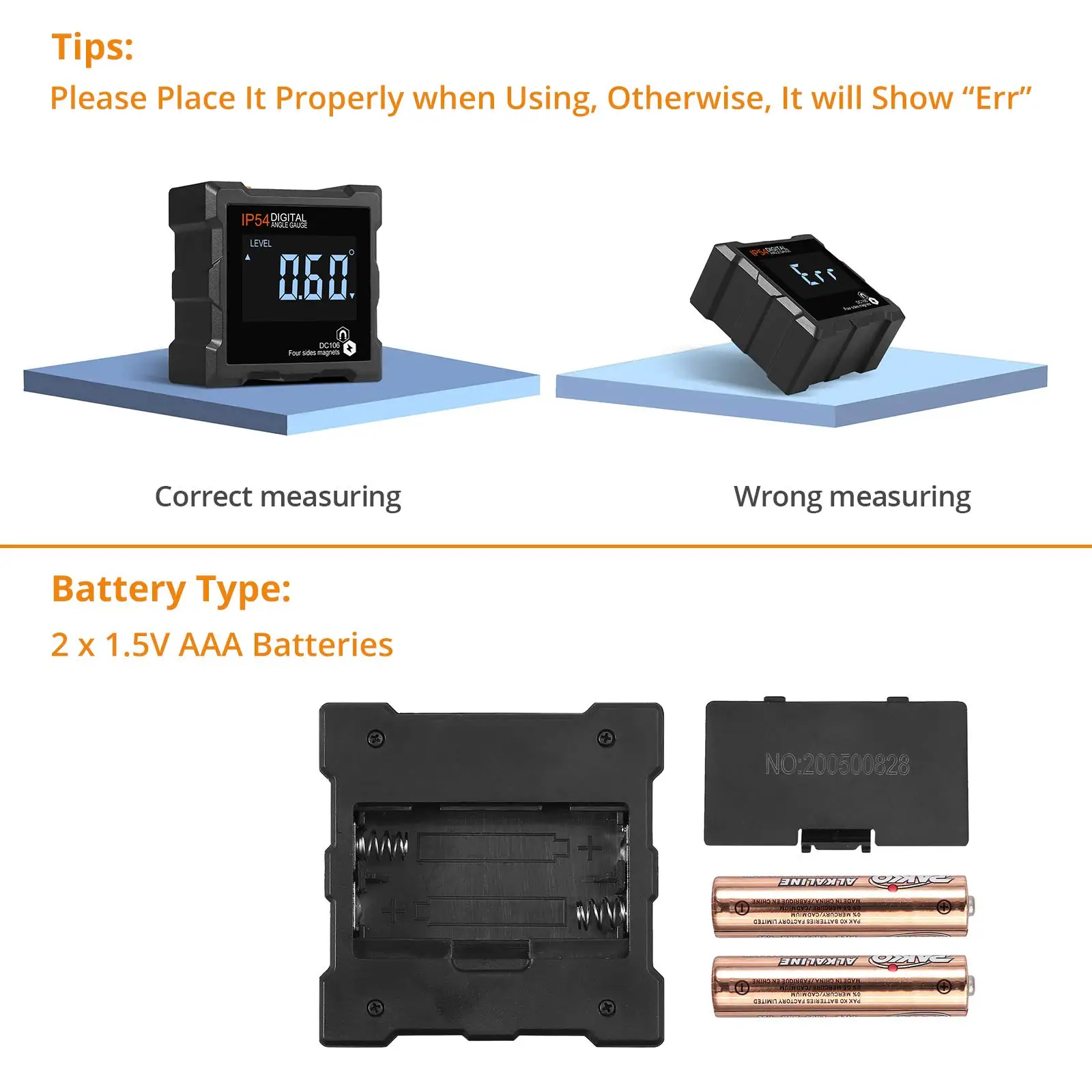 Digital casting angle meter electronic level inclino waterproof  with 4 Magnetic Bases contact angle meter