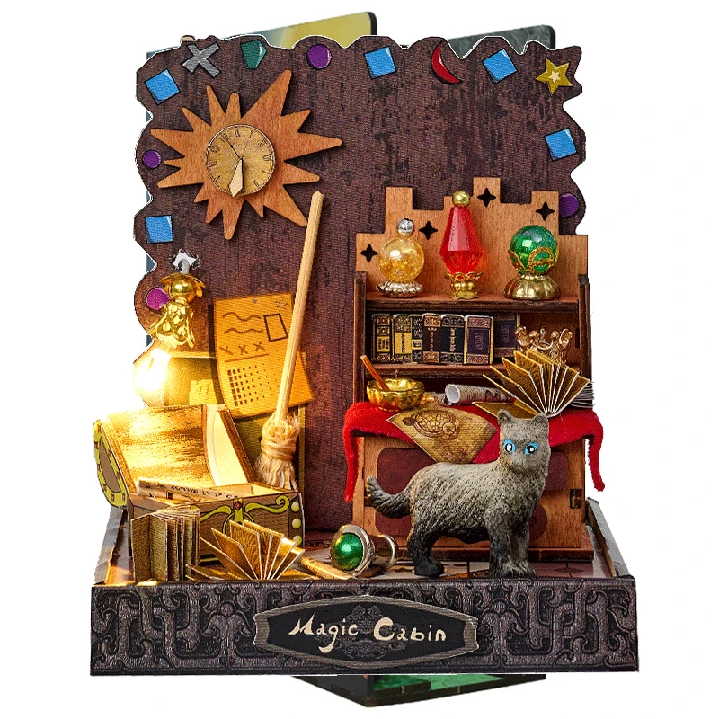 IIECREATE 3D Wooden Puzzle With Led Light And Dust Cover K-077 Morming Dew Magic Glaze DIY Handmade Miniature House