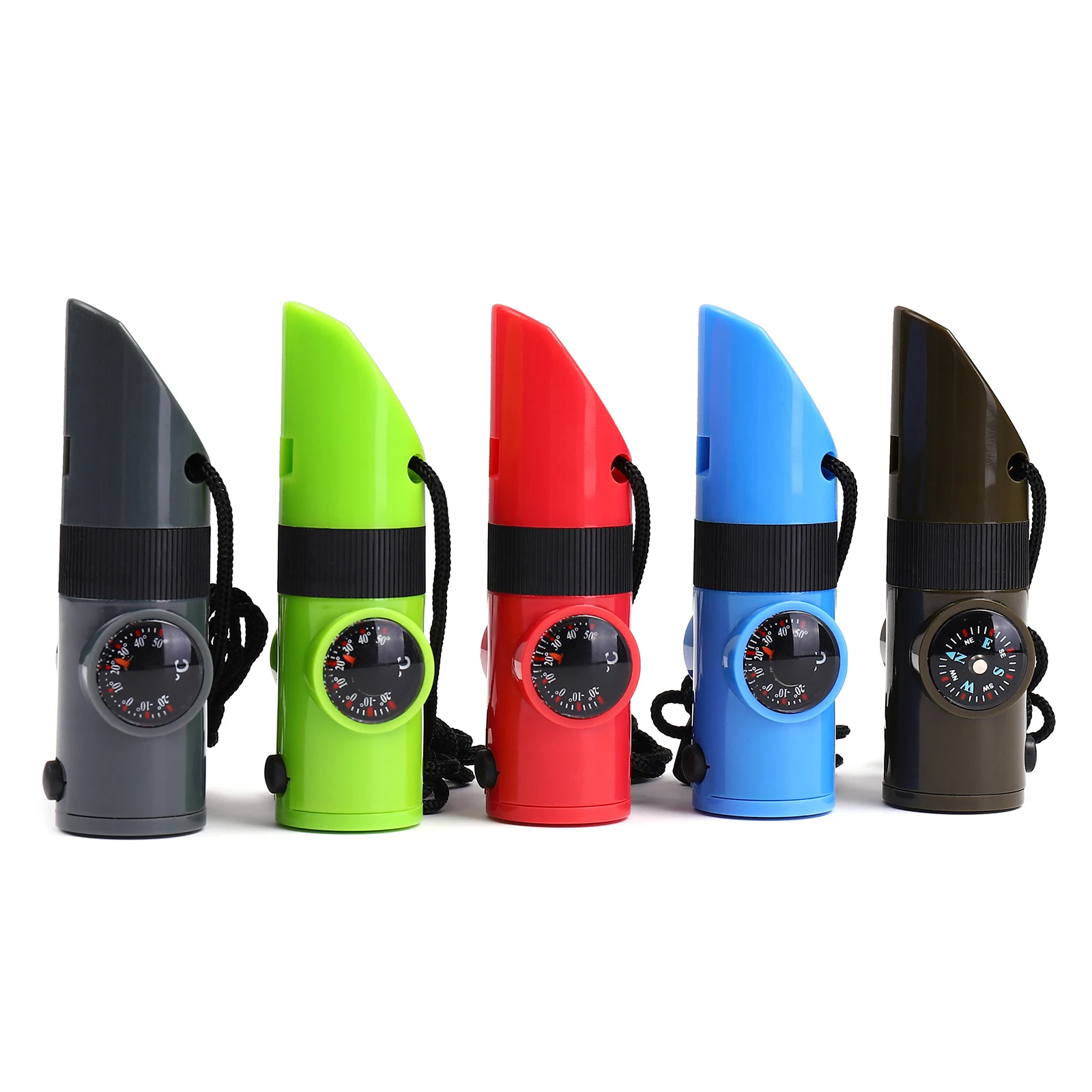 7 in 1 Multifunction Outdoor Tool Compass Thermometer Flashlight Survival Whistle
