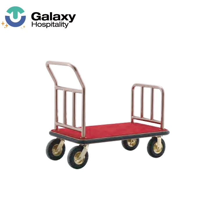 
4 Wheels Stainless Steel Gold Color Used Hotel Bellman Luggage Trolley Cart For Sale 