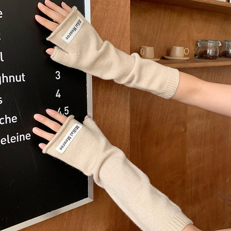 Fashion Office Wrist Protection Winter Gloves Solid Color Knitted Warm Open Finger Half Finger Mitten For Women