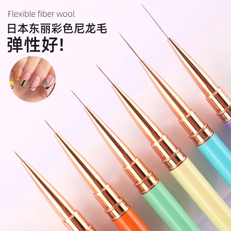 Foretrend  Pink Purple Nail Art Liner Striping Brush Metal Handle Nail Drawing Pens UV Gel Polish Painting Nail Liner Brush