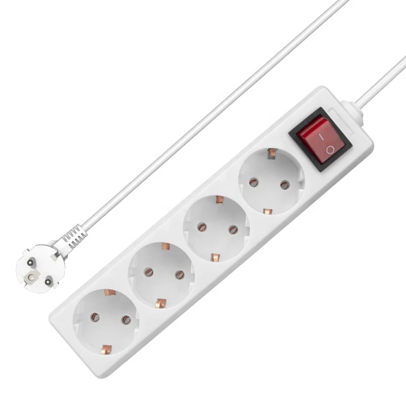 Multi-plug European standard extension power socket outlet 4way with switch hot sell electric smart eu power strip