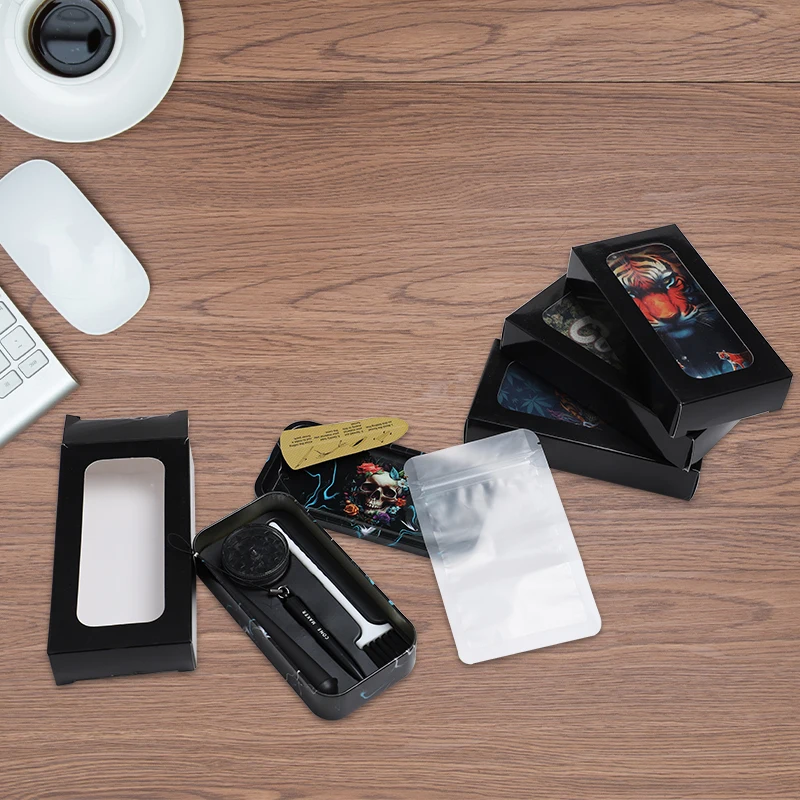 New design style custom logo cigarette rolling machine kit bag cigarette tobacco rolling tray grinder set with brush