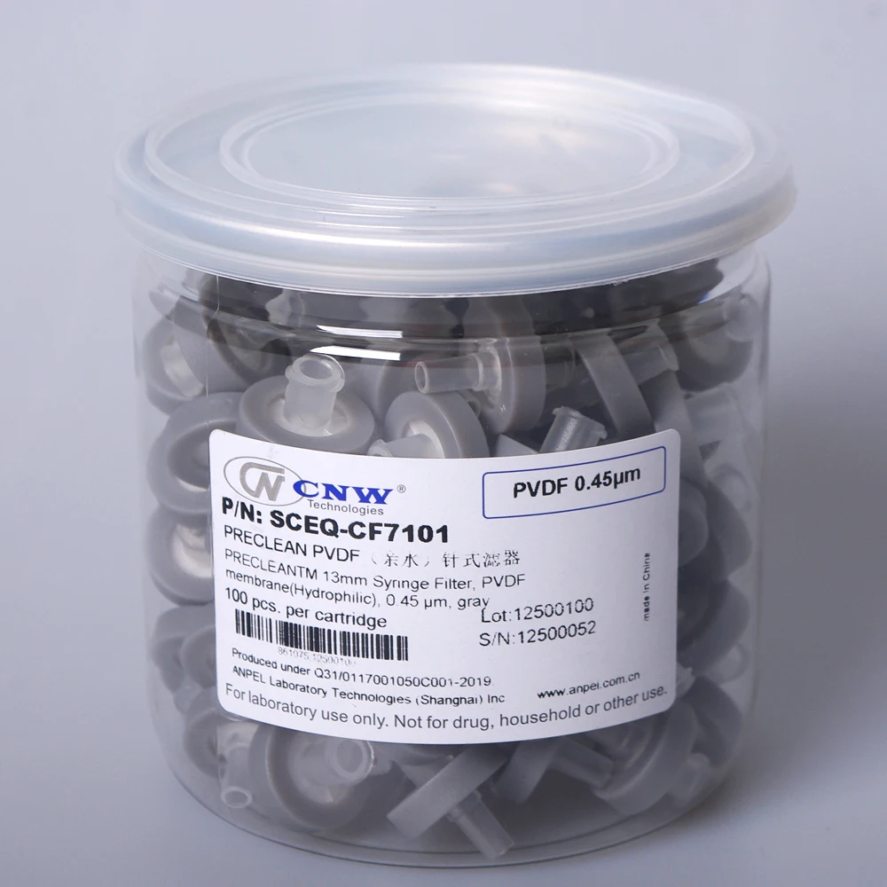 disposable syringe filter CNW 0.45um PTFE Hydrophilic Syringe Filter Disposable 13mm 25mm HPLC PTFE Membrane Filter