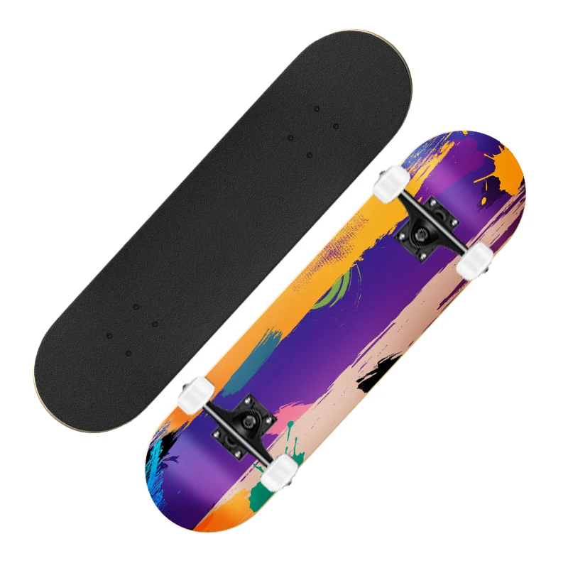New Arrival 31*8 Inch Colorful Heat Transfer Pattern Skate Board 90A PU Wheels 7 Layer Maple Wood Double Rocker Skateboard