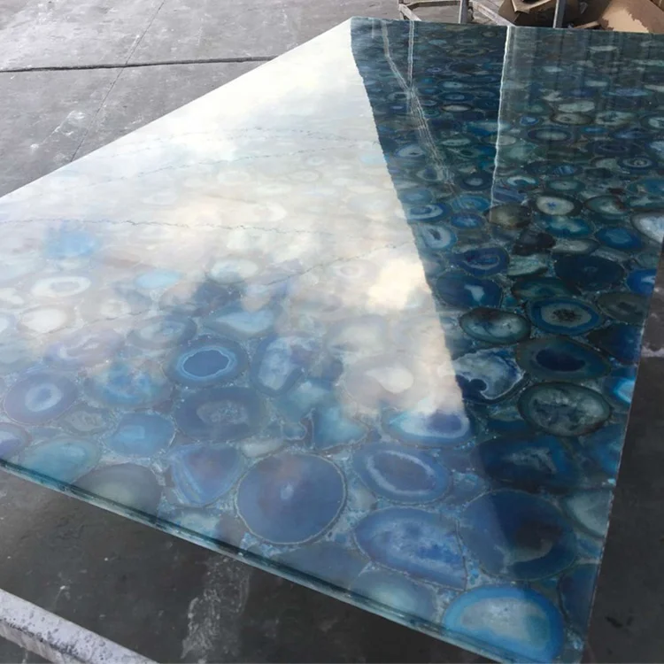 Blue Translucent Natural Onyx Agate Stone  for  Table Agate slab