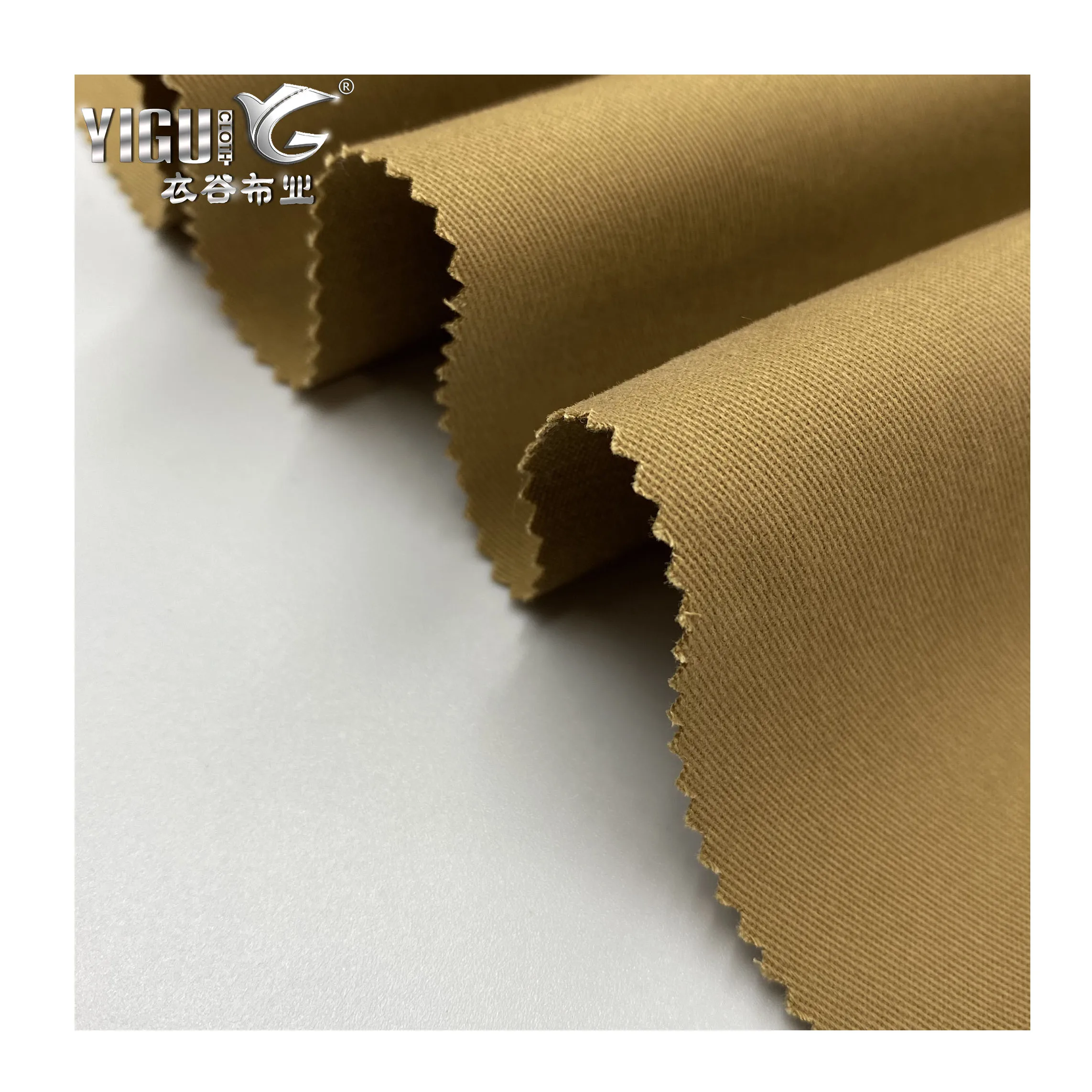 
230GSM 70D High Density 97 Cotton 3 Spandex Khaki Cargo Pants Fabric Peach Finished 