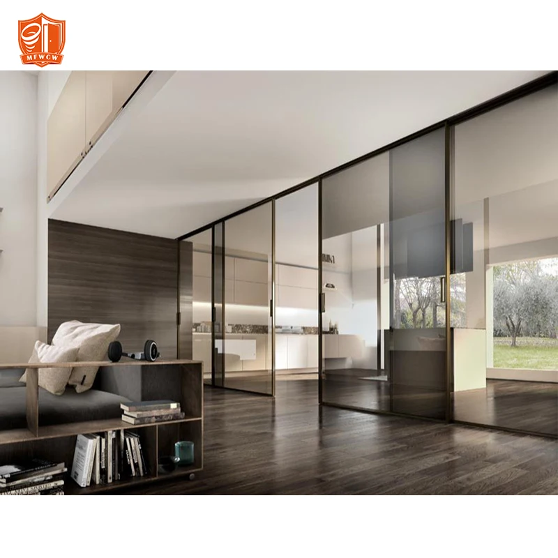 Modern black slim frame aluminum interior sliding glass door