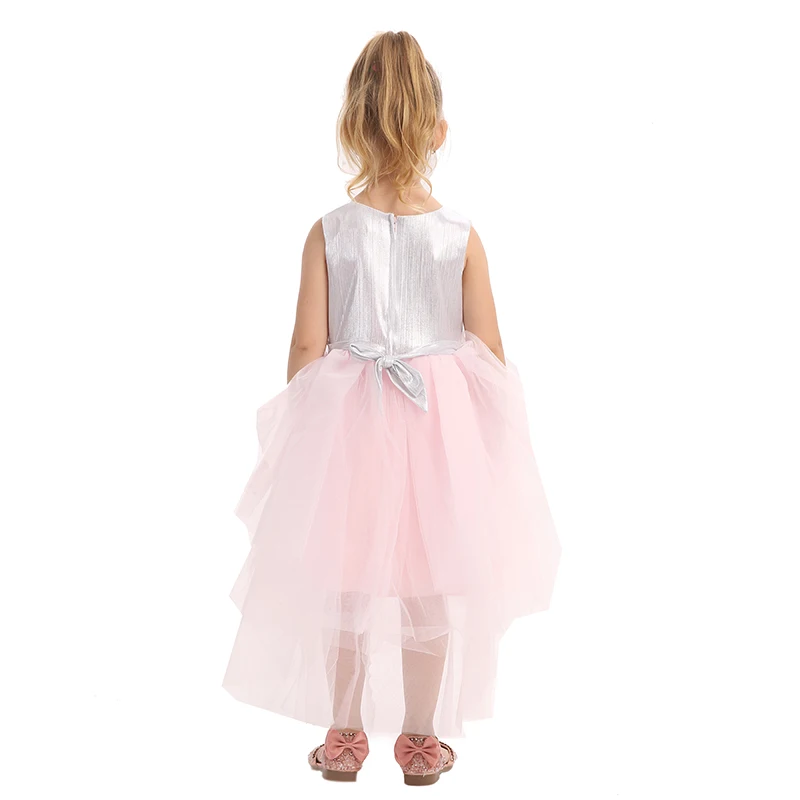 Fashion Asymmetry Baby Girl Wedding Dress Sleeveless Sequin Star Applique White Mesh Tutu Summer Party Girl Princess Dresses