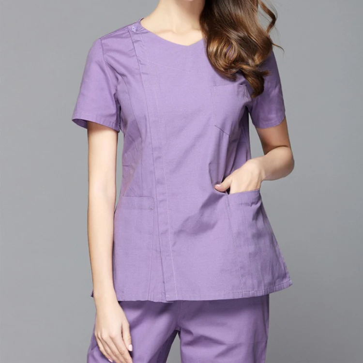 
OEM Factory Ladies New Style Fashionable V-neck Button Closure Nurse Hospital Uniform Women 