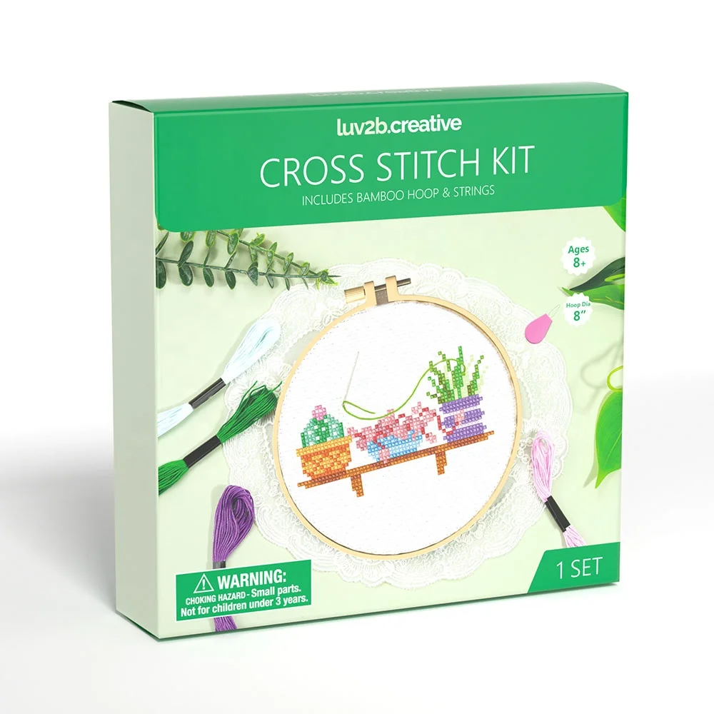 Embroidery Cross Stitch Kit Hand Sewing Starter Kit with 1 Hoop DIY Planters for Children
