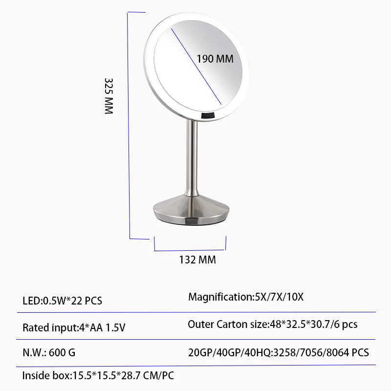 Зеркало для макияжа, портативное волшебное настольное зеркало для ванной комнаты со светодиодной подсветкой, металлическое высококачественное умное зеркало HD