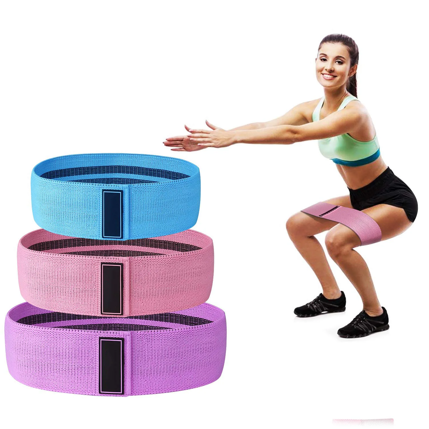 
High quality elastic hip circle resistance bands fabric band set for strength training home fitness bands 