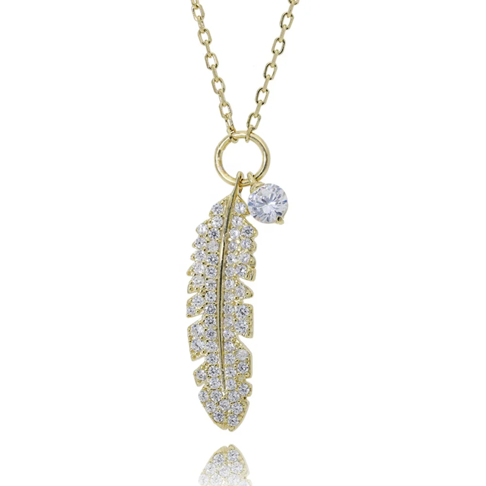 
2019 Latest Design Leaflike Strip Pendant Combination Zircon silver Necklace 