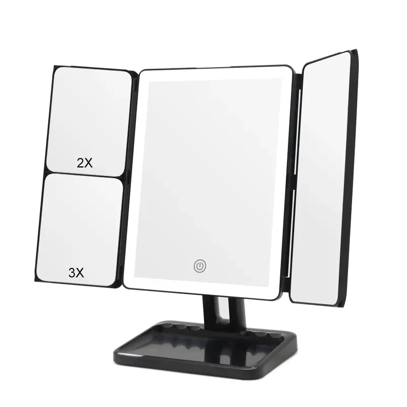 Magnifying Partial Vanity Smart Touch Control Three Side Folding Make Up Mirror With Led Light