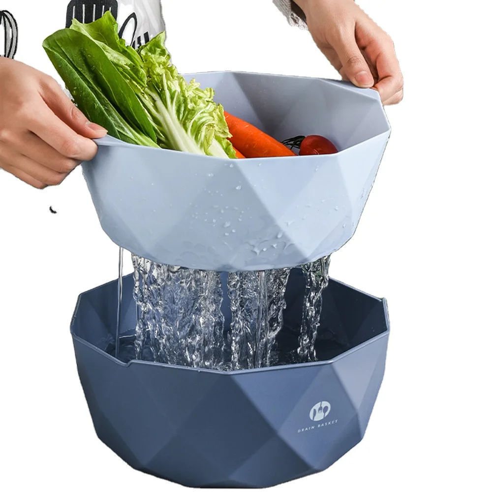 Plastic washing basket double rice washing vegetable draining basket Storage basket household fruit bowl kitchen filter basin