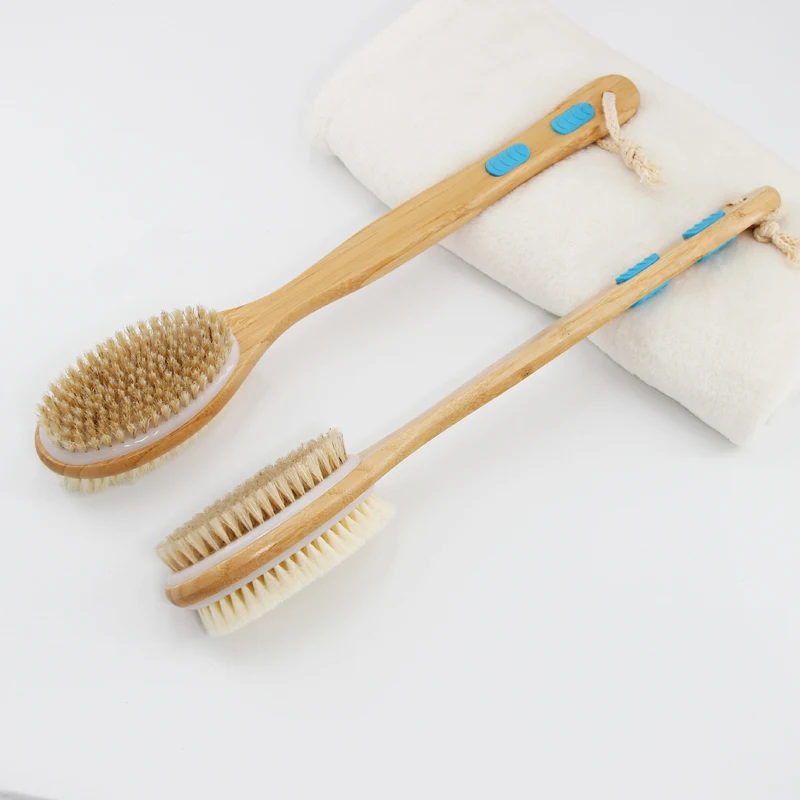 Private Label Wooden Bath Exfoliating Brush for Body Scalp Massage Long Handle Soft Hair Bath Brush