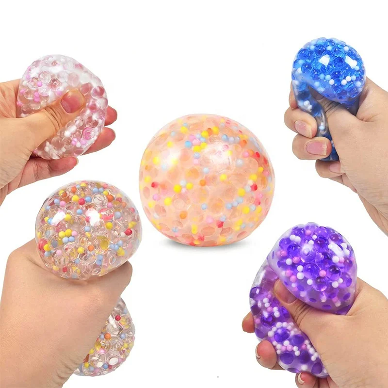 Colorful TPR Gel Water Bead Anti Stress Relief Custom Fidget Squeeze Mesh Squishy Stress Ball With Logo Fidget Toys For Kids