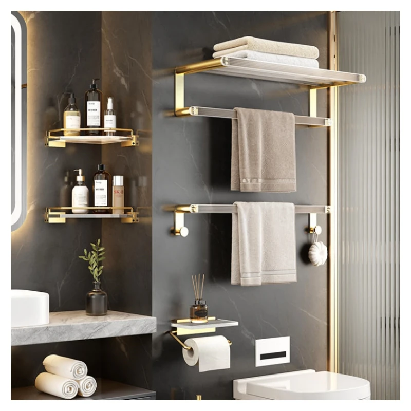 Nordic Metal Gold Acrylic Towel Rack Set Bathroom Hardware Pendant Wall Mounted Towel Rack