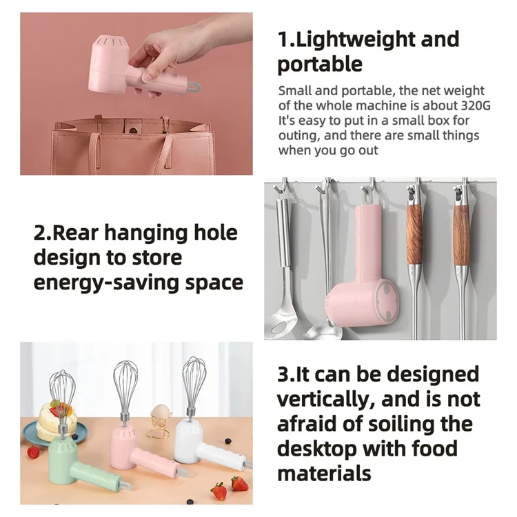 Electric Wireless Whisk with Mini Food Chopper 2 in 1, Usb Rechargeable Portable Hand Mixer for Egg, Food Chopper for Vegetable