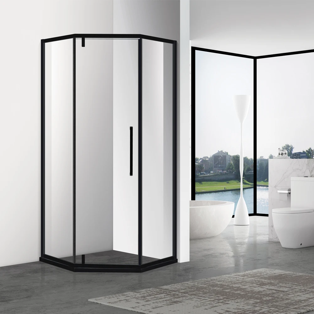 Modern Diamond Shape Shower Room Matt Black Finish Stainless Steel Framed Toughened Safty Glass Bath Shower Enclosure