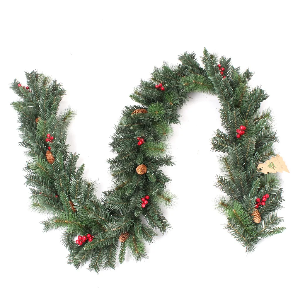 
2021 High Quality Pine Needle PVC Artificial Pre Lit Christmas Garland with Mixed Pinecone Decorations 
