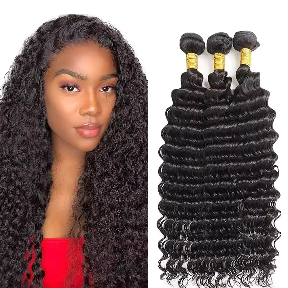 Brazilian Human Hair deep wave bundles with closure frontal Wholesale High Quality Virgin Cuticle Aligned Brazilian Hair