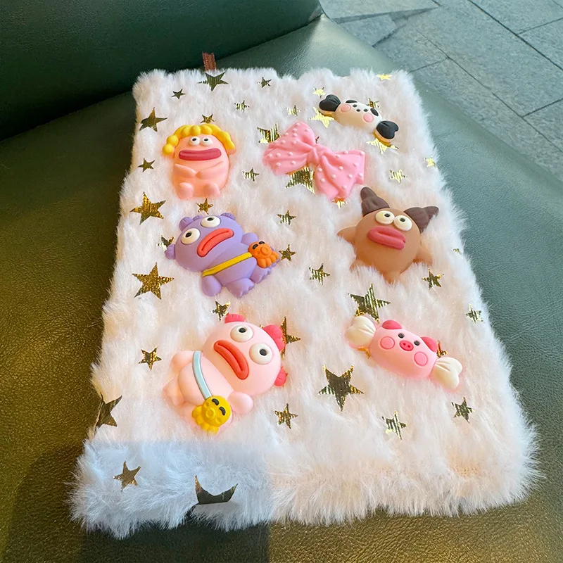 BEYOND Korean Beautiful School Animal 80 Sheets Furry Cute Plush Cover Journal Notebook For Kids Girls Gift