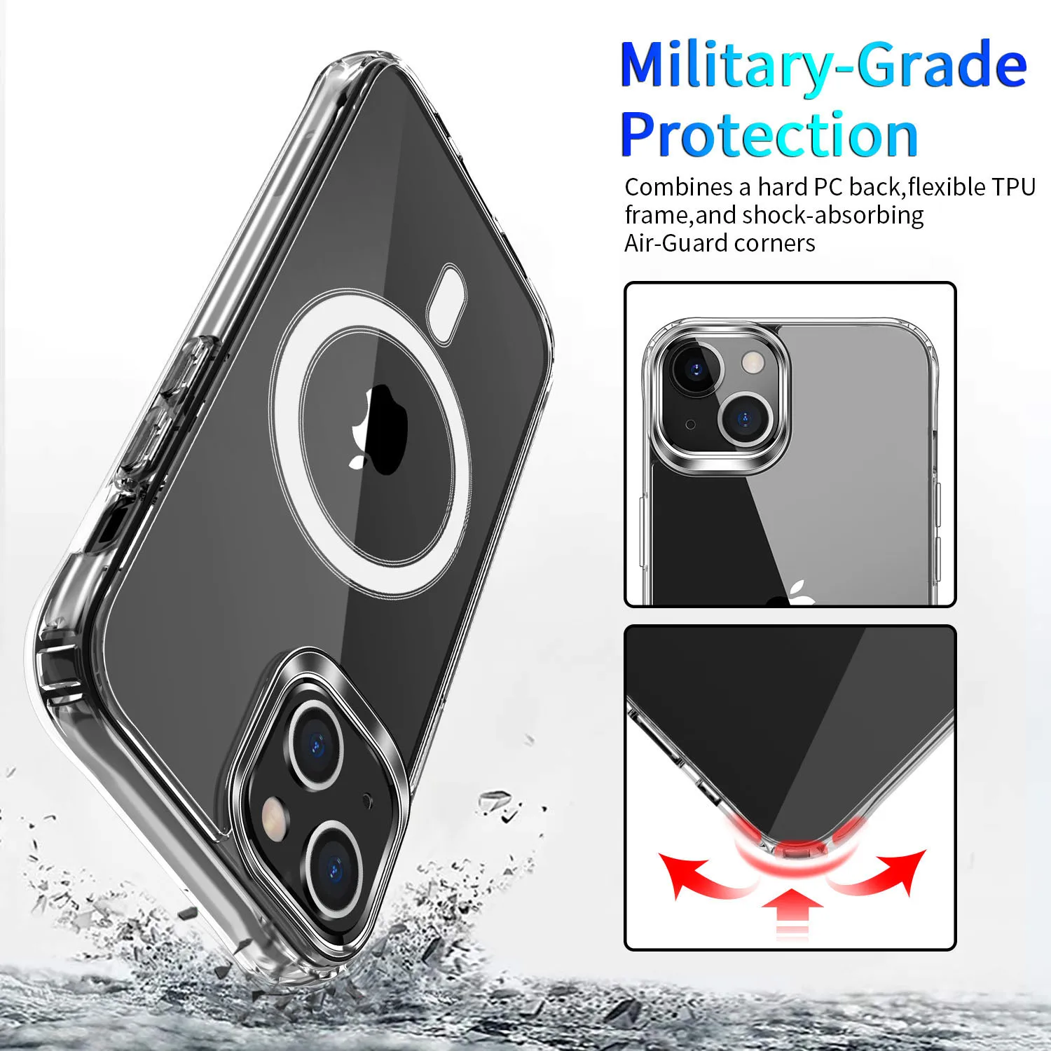 Transparent Protective Wireless Charging Magnetic Phone Case manufacturer For 12/13 Pro Max Min phone cases