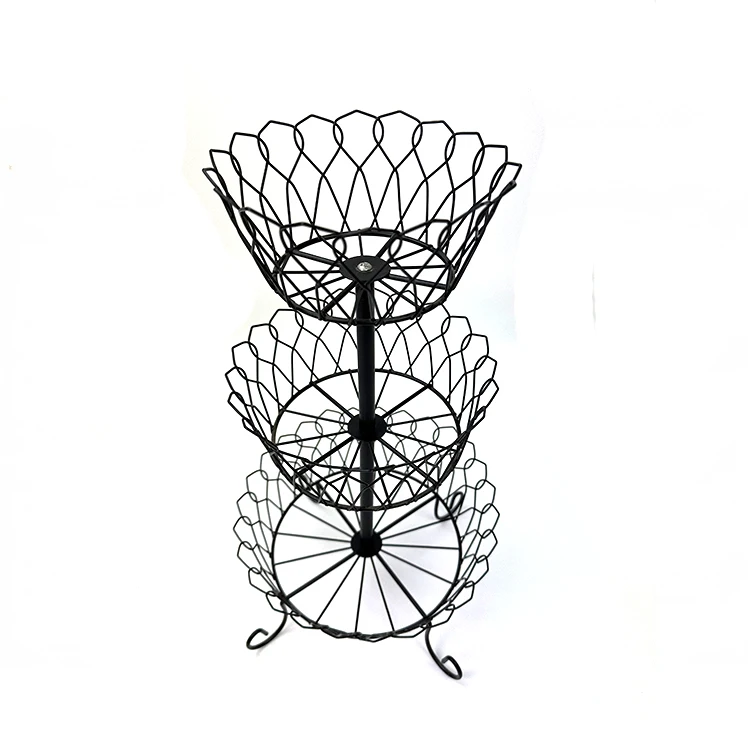 New style Kitchen black metal wire stand fruit basket 3 tier holder storage organizer for living room