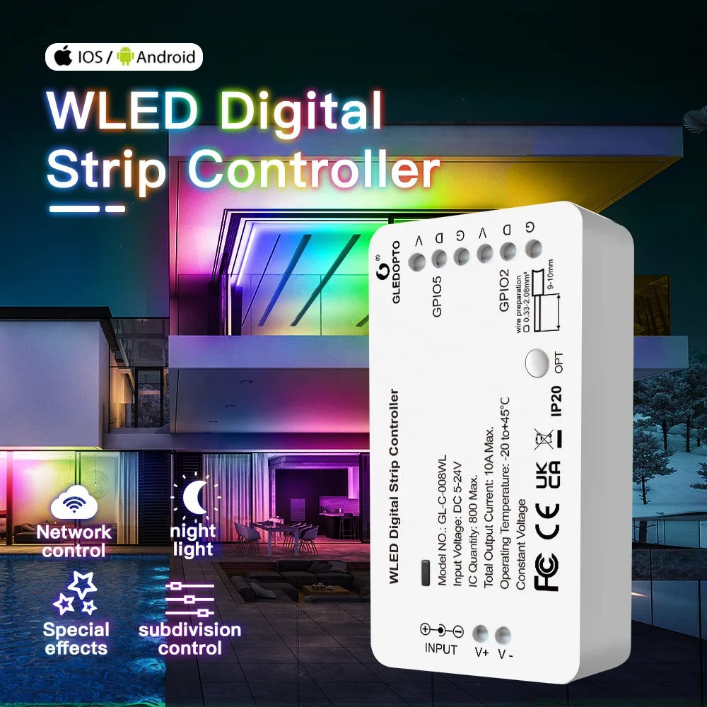 GL-C-008WL smart WLED digital light strip controller multi-port RGBW S2811/2812B/2813 WIFI