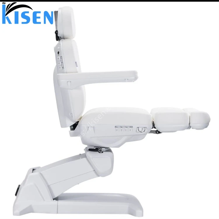 Kisen Modern 4 Motors Beige Black White Electric Cosmetic Bed Base With Foot Spa Tattoo Chair PU Leather Beauty Salon Chair