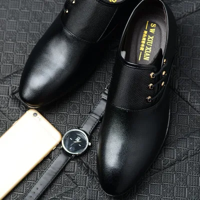 A023 Men Italian Round Toe Dress Shoes Cow Leather Business Black Wedding Shoes Oxford Formal Casual Shoes for men new styles