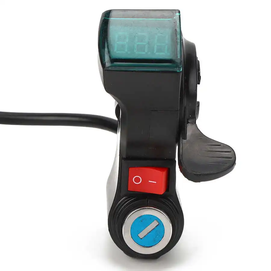 Electric Bicycle Thumb Throttle with On/Off Switch Key Lock LCD Display E-bike Scooter Handlebar Throttle Accelerator Grip