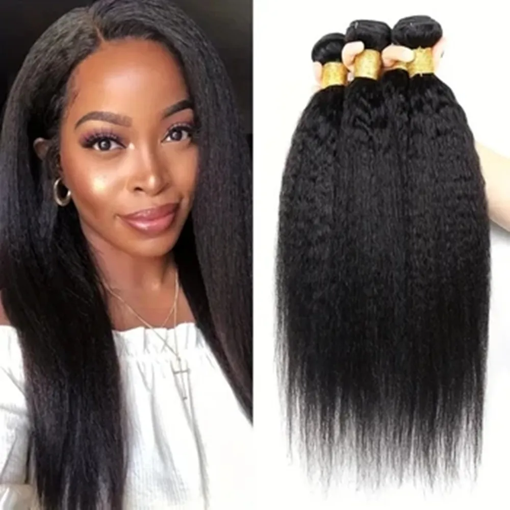 Kinky Straight Bundle Deal Wholesale Unprocessed Human Hair Bundles Natural Black Color Human Hair Extensions Double Drawn
