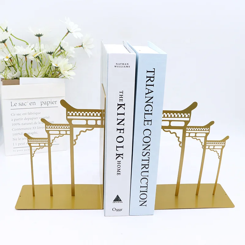 Custom chinese style design Not Rusty High quality decorative metal book ends gold bookend