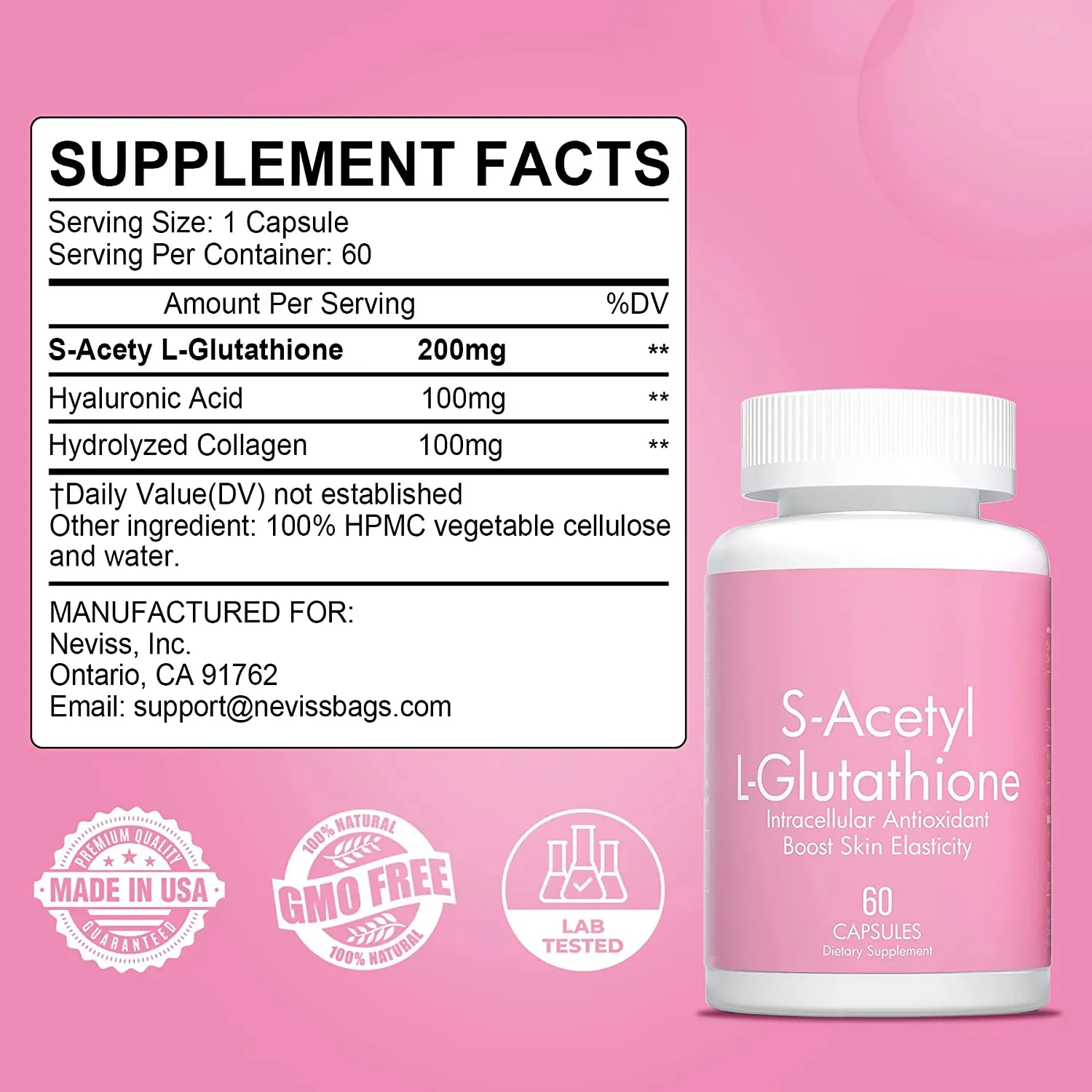 Oem Odm S-Acetyl L-Glutathion Capsules  Supplement Hyaluronzuur Collageen Capsules