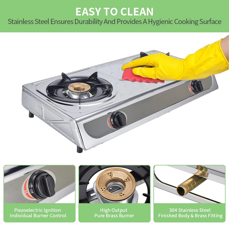 Household stainless steel panel 2 burner table top gas stove price top gas cooker Cooktop