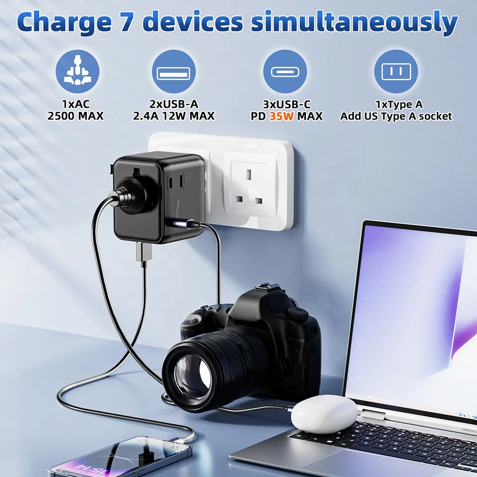 Worldplug New Design 2AC PD 35W Universal Travel Plug Adapter Newest Electrical Socket with USB Power Charger