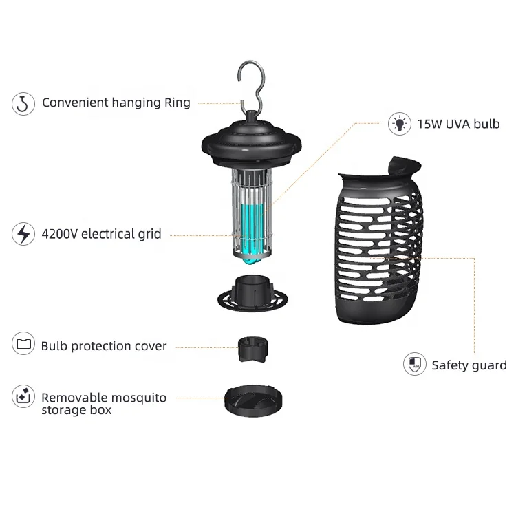 Factory Supplier Portable Insect Killer 15w Pest Control Bug Zapper Electric Mosquito Killer Lamp Mosquito Trap