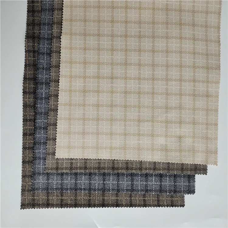 Tartan plaid fabric polyester brushed wool tweed fabric