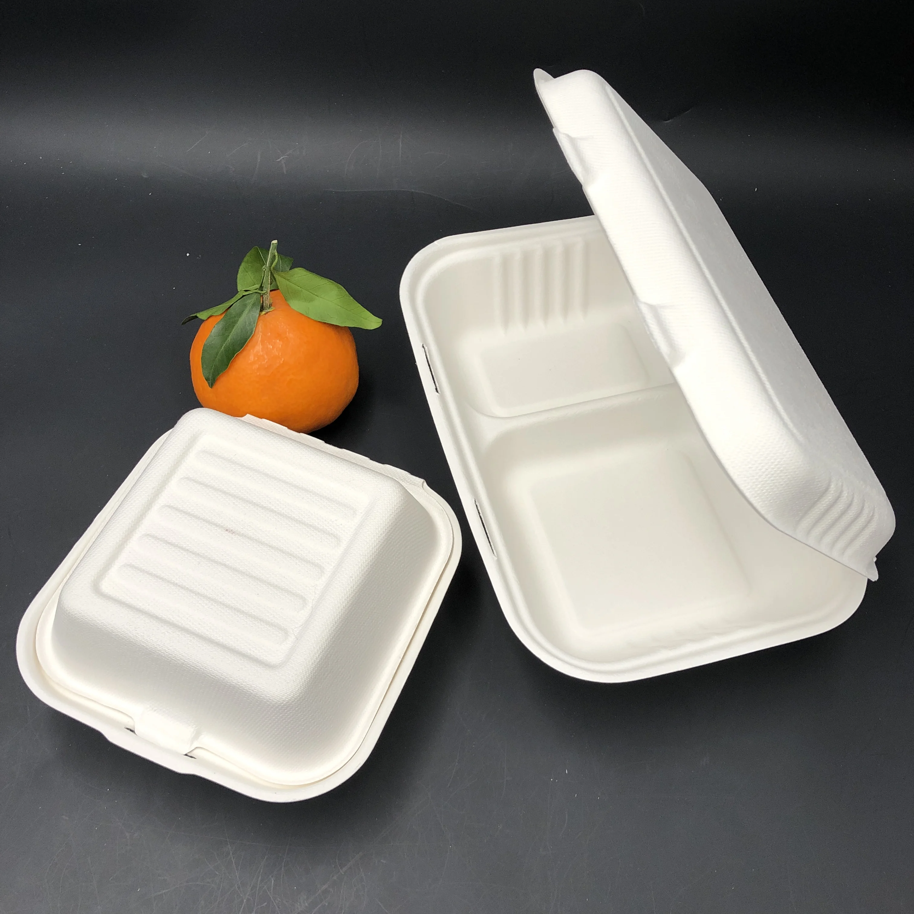 biodegradable disposable tableware compostable 9 inch sugarcane takeout hinged clamshell box bagasse food container
