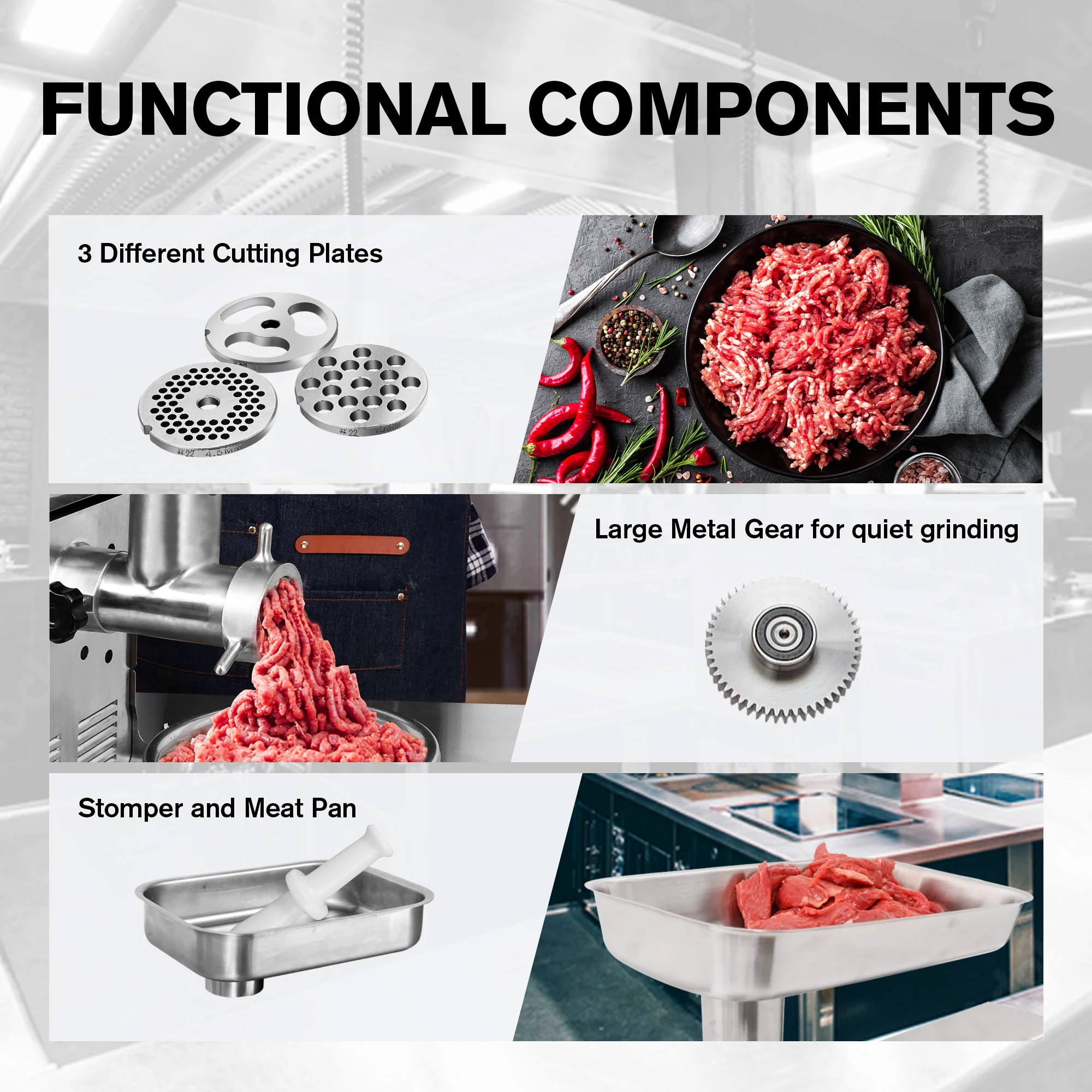 Meat Grinder #12, EG1, Stainless Steel, Rifled head and large bite Auger design, stuffing directly